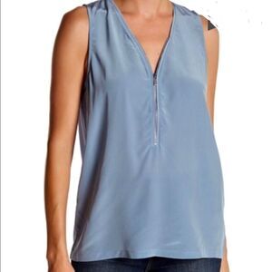 THE KOOPLES WOMENS SILVER SILK FRONT ZIP TANK SMALL OFFICE WORKWEAR BUSINESS